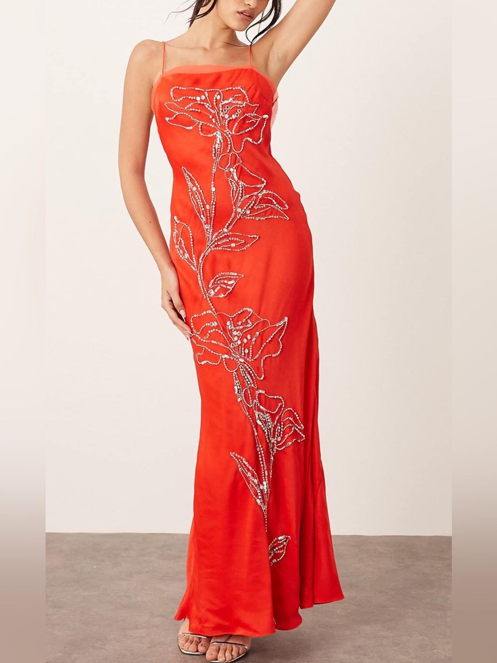ASOS ARRANGE floral embellished cami maxi dress with low back